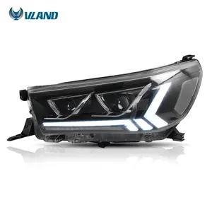Vland Lampu Depan Perakitan Mobil, Lampu Depan untuk HILUX/REVO/ROCCO/VIGO 2015-2019 dengan LED Penuh dan Sinyal Belok + DRL + Plug And Play