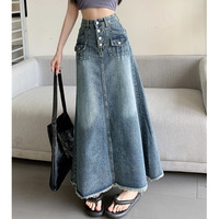 Jupe en jean évasée inspirée des créateurs, style preppy, séchage rapide, coupe amincissante pour le printemps ; poches élégantes, taille haute