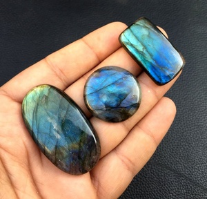 Cabujones de labradorita Natural de 3 piezas de alta calidad, piedra de Fuego Azul con forma de rectángulo redondo ovalado liso para la fabricación de joyas - Product Image 2