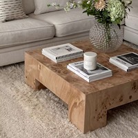 Meja Kopi Persegi Kayu Burl Alami Modern Minimalis Meja Tengah Rendah Kayu Solid untuk Ruang Tamu Perabot Rumah
