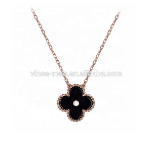 Ónix negro trébol Colgante de Piedra Madre de <span class=keywords><strong>la</strong></span> perla collar de joyas de moda de estilo de Collar chapado en oro - Product Image 2