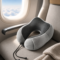 Oreiller de voyage portable pliable en forme de U, coussin compact en peluche avec pochette de rangement pour avion, voiture, maison, bureau, sieste