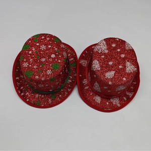 Christmas <b>Red</b> <b>Sequined</b> Top Hat With Snowflake Pattern Unisex Party Hat - Product Image 1