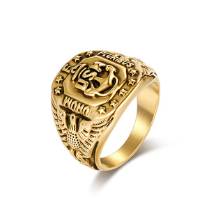 Titanium Steel Gold Plated USN Anchor Eagle Men's <b>Ring</b> Gift Jewelry - Product Image 3