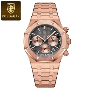 Montre homme POEDAGAR 9 2024, nouvelle marque, or rose, acier inoxydable, étanche, sport, lumineuse, quartz, personnalisable avec logo. - Product Image 1