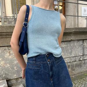 2026 Fornitore OEM Personalizzato Gilet in Maglia Estivo con Scollo a Barca Chic, Top Corto Senza Maniche con Bordo Arrotolato da Donna - Product Image 1