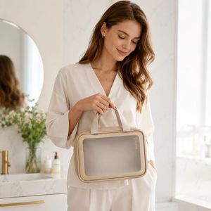 Frosted <b>Clear</b> Cosmetic <b>Bag</b> Wholesale PU PVC Travel Organizer Custom Logo Makeup <b>Toiletry</b> Pouch OEM ODM Supplier - Product Image 5