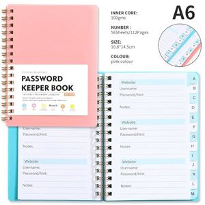 Carnet de notes exclusif A6 à spirale en PP avec index de lettres, en PU, pour enregistrement des identifiants de sites web – Excellent cadeau - Product Image 4