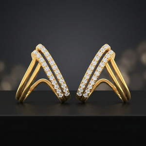 Pendientes de Diamantes Cultivados en Laboratorio con Corte Redondo, Doble Hilera en Forma de V, en Oro de 10K, 14K, 18K, Plata 925 y 935 - Product Image 1