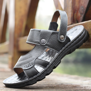 Nouvelles sandales d'été 2026 en cuir véritable à semelle épaisse pour l'extérieur |   Chaussons en cuir de vachette respirants, antidérapants et résistants à l'usure - Product Image 4