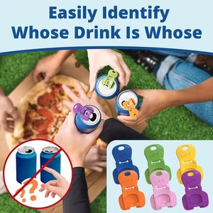 Easy <span class=keywords><strong>Tab</strong></span> - Paquete de 6 protectores de bebidas, abridor de latas manual para refrescos y cerveza, llavero, cubierta de plástico para bebidas, abridor de botellas personalizado - Product Image 6