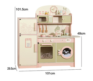 COMMIKI ahşap çocuklar pembe yeşil buzdolabı fırın lavabo çamaşır makinesi pişirme ve sebze yıkama oyuncak ile mutfak seti taklit - Product Image 6