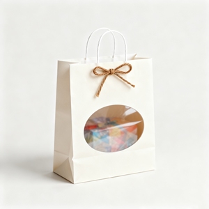 Bolsas de Papel para Compras de Boutique - Bolsa de Compras de Papel Kraft Personalizada con Lazo de Cuerda y Ventana, Bolsas de Regalo Blancas - Product Image 5