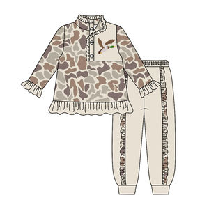 GLP3305 Ensemble western personnalisé pour petite fille, motif camouflage vert et poissons, tenue d'automne pour enfants, vente en gros de vêtements pour filles - Product Image 3