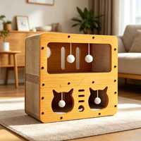 Tempat Tidur dan Tiang Garuk Kucing Dua Tingkat, Papan Padat, Kertas Bergelombang, Bebas Serat, Mainan Lucu Bergaya Imut