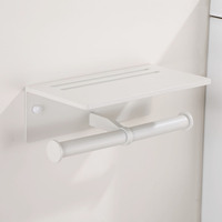 Porte-rouleau de papier toilette double auto-adhésif en aluminium spatial avec étagère, blanc