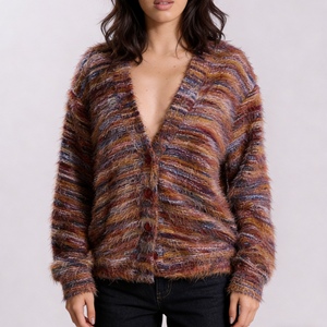 Women's New Arrival Vintage Fashion Deep V-Neck Design Fuzzy Long-Sleeve <b>Cardigan</b> <b>Sweater</b> Fashion - Product Image 6