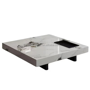Vente directe d'usine, table basse moderne, plateau en pierre frittée carré, profil bas, table centrale pour hall d'hôtel, salon, meubles - Product Image 5