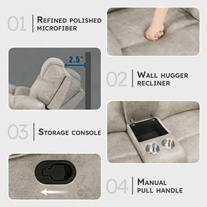 Canapé-lit double inclinable manuel personnalisé en microfibre, <span class=keywords><strong>fauteuil</strong></span> inclinable mural avec console centrale pour salon - Product Image 3