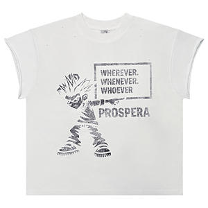 T-shirt Homme Oversize à Manche Unique Col Rond 100% Coton Imprimé Numérique Délavé Coupe Droite Épaules Tombantes 300g Vintage Respirant - Product Image 1