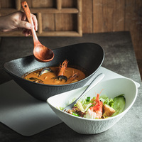 Bol en céramique de style japonais minimaliste avec couleur sous-glaçure pour salade, fruits, légumes, utilisation au micro-ondes