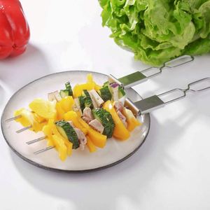 Brochettes de cuisson en acier inoxydable pour barbecue, fourchettes plates pour grillades, outil de pique-nique et camping en extérieur - Product Image 3