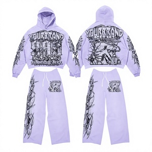 Conjunto Deportivo de Sudadera con Capucha Azul Estilo Hip Hop, Sudadera con Capucha y Pantalones de Corte Regular, 2 Piezas, Ropa Urbana Unisex, Resistente al Viento, 100% Algodón - Product Image 2