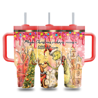 Carafe isotherme à double paroi de 40 oz avec logo personnalisé, motif dessin animé monstre vert et fleurs, avec poignée, couvercle et paille, faible MOQ