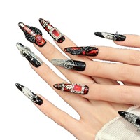 Faux ongles gothiques peints à la main, couvrance totale, design personnalisé disponible