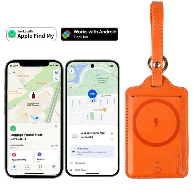 Rechargeable Smart Luggage Tag with Find My Leather Luggage Tags Anti-Lost Suitcase Tag Tracker for Travel Suitcase Bags