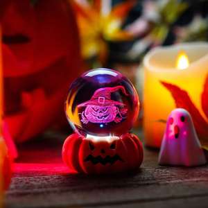 ไฟคริสตัลแกะสลัก 3 มิติ ขนาด 6 ซม. รุ่นใหม่สำหรับฮาโลวีน ไฟกลางคืนรูปฟักทอง ผี แม่มด โครงกระดูก ปีศาจ ไฟตกแต่ง - Product Image 5