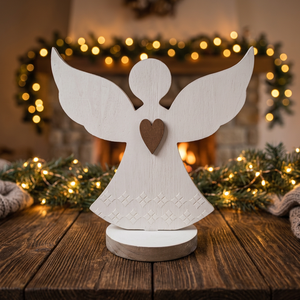Figurine d'ange de Noël en bois, ornement de fête, découpe en forme de cœur, décoration de table, décoration de la maison - Product Image 2