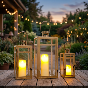 Calm Corners <b>Lantern</b> <b>Set</b> With Glass Panels Flameless Candle Holders Home Decoration - Product Image 5