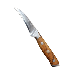 Couteau à éplucher les fruits courbé, manche en bois d'olivier, lame à motif Damas, couteau à éplucher les légumes tranchant pour la cuisine domestique - Product Image 1
