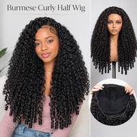 Wig rambut manusia natural Black Burmese Curl dengan Twist Half Wig, tanpa lem, mudah dipasang, pas dan aman untuk wanita kulit hitam