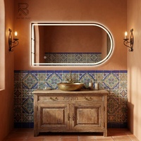 Miroir de salle de bain LED, formes multiples (rond, arche, rectangle), pleine longueur, rétroéclairé, anti-buée, tactile, à intensité variable, miroir de maquillage, vente en gros