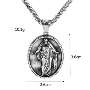 Collar Retro Europeo Americano para Hombre, Colgante de Acero Inoxidable con Diseño de Santo Griego Antiguo, Joyería Religiosa para Ceremonias - Product Image 5