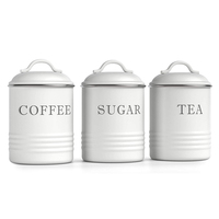 Ensemble de 3 boîtes hermétiques de style campagnard pour le sucre, le café, le thé, en métal, pour la cuisine