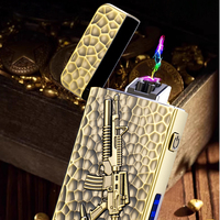 Briquet FREN F451 à double arc en alliage de zinc, moderne, luxueux, rechargeable avec batterie au lithium, LED, coupe-vent, portable, écologique