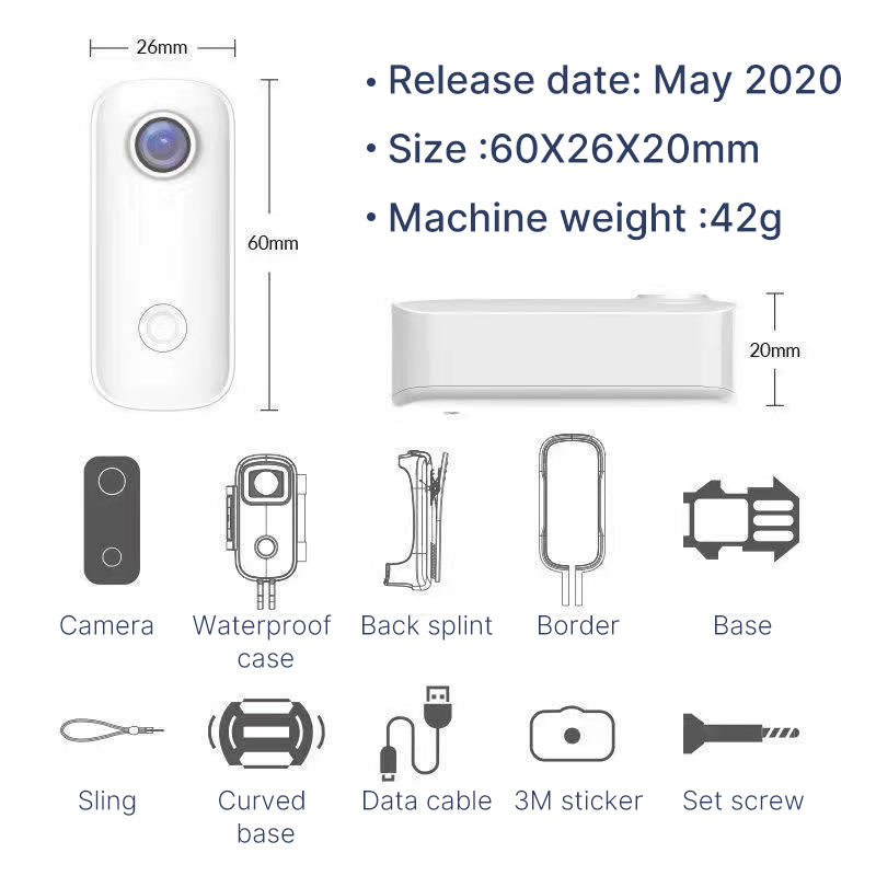 APP Control Underwater 98FT Waterproof Pocket Wearable C100 Small Mini Action Camera