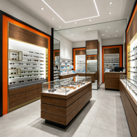 Vitrine optique de luxe sur mesure avec éclairage LED, présentoir à lunettes professionnel pour magasin d'optique, intérieur de magasin en acrylique