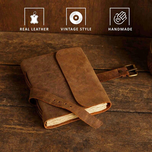 สมุดบันทึกหนังทำมือพร้อมตัวล็อคแบบหัวเข็มขัด สไตล์วินเทจเรียบง่าย สมุดโน้ตกระดาษขอบหยัก สมุดบันทึกงานฝีมือ - Product Image 4