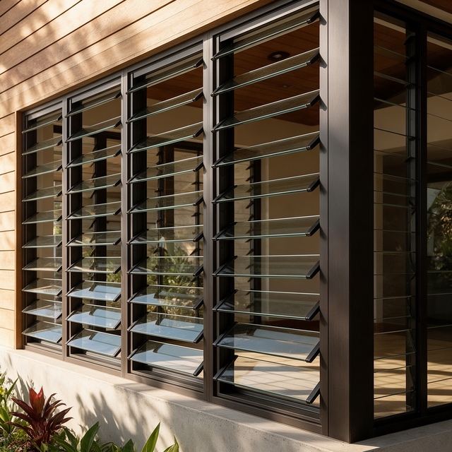 Customized Aluminum Glass Louvre Windows Adjustable Glass Blades Jalousie Window System for House Building Materials Project