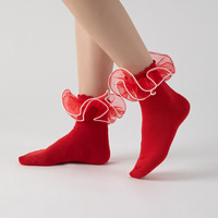Nouvelles chaussettes tricotées antidérapantes pour femme, style princesse, avec dentelle, perles et plis, idéales pour la danse et le ballet, pour étudiantes