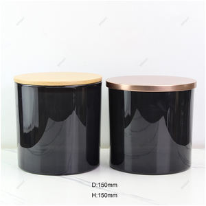 Cylindre 14oz <span class=keywords><strong>16</strong></span> oz grands pots de <span class=keywords><strong>bougie</strong></span> avec couvercles pour la fabrication de bougies Luxe brillant noir blanc givré 3 mèches - Product Image 1