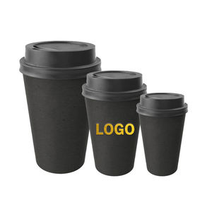 Tasses à café en papier logo personnalisé 12 oz, biodégradable, jetable, Double paroi en PLA, tasse à thé avec couvercle - Product Image 1