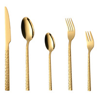 Ensemble de couteaux, fourchettes et cuillères en acier inoxydable 410, cinq pièces, manche carré, motif pierre, manche à queue, vaisselle haut de gamme pour steak et usage domestique