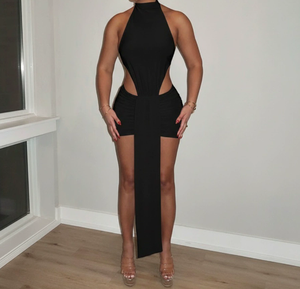 Viviblook C25DS444 Women's <b>Dresses</b> New Solid Color Patchwork Sexy Slim Fit Hollow Ribbon Sleeveless Mini Evening <b>Dress</b> - Product Image 2