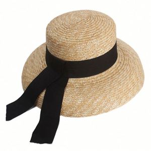Chapeau de plage personnalisé pour femme, chapeau de soleil d'été vintage, chapeau de soleil pour femme, chapeau cloche français en paille avec large nœud en ruban - Product Image 3