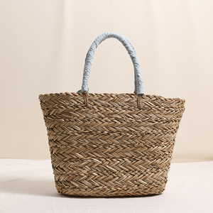 Borse da Spiaggia Estive Tote Blu in <span class=keywords><strong>Paglia</strong></span> con Logo Personalizzato, <span class=keywords><strong>Borsa</strong></span> a Spalla Intrecciata a Mano per la Spiaggia, Borse da Shopping Grande Capacità - Product Image 5